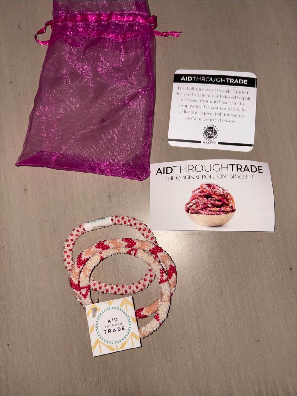 New aid through trade roll on bracelets